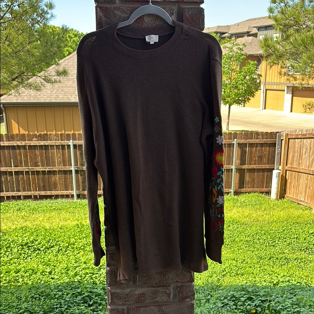 Brown Sweater with Floral Embroidery